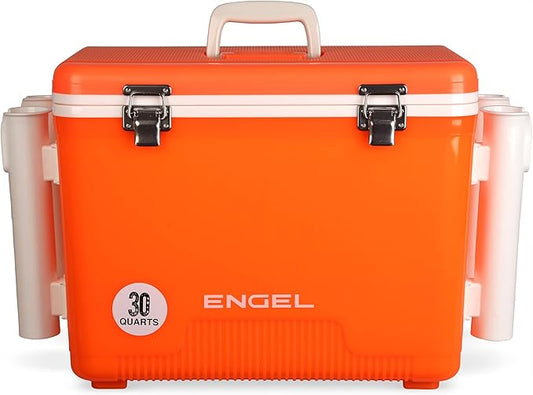Engel UC30 30qt Leak-Proof, Air Tight, Fishing Drybox Cooler with Built-in Fishing Rod Holders, Also Makes The Perfect Hard Shell Lunchbox for Men and Women in White