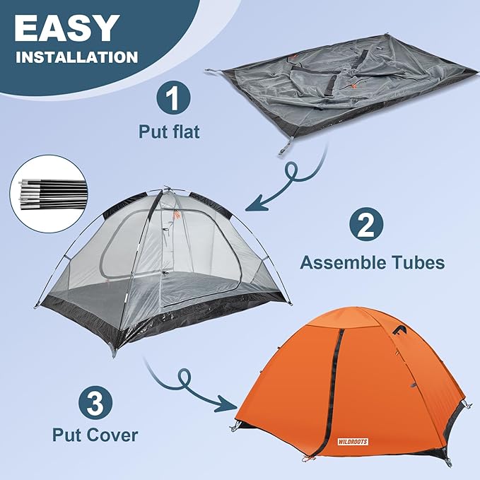 WILDROOTS Backpacking Tent, Mountain Hiking Tent for 2 Person, 4 Season Lightweight Camping Tent