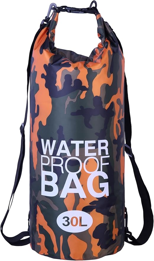 Waterproof Dry Bag Combo 5-30L Roll Top Dry Storage Bag Backpack for Kayaking Boating Beach Camping Travel Fishing, w/Phone Case & Collapsible Water Bottle & Sunglasses & Ear Band,Orange 30L