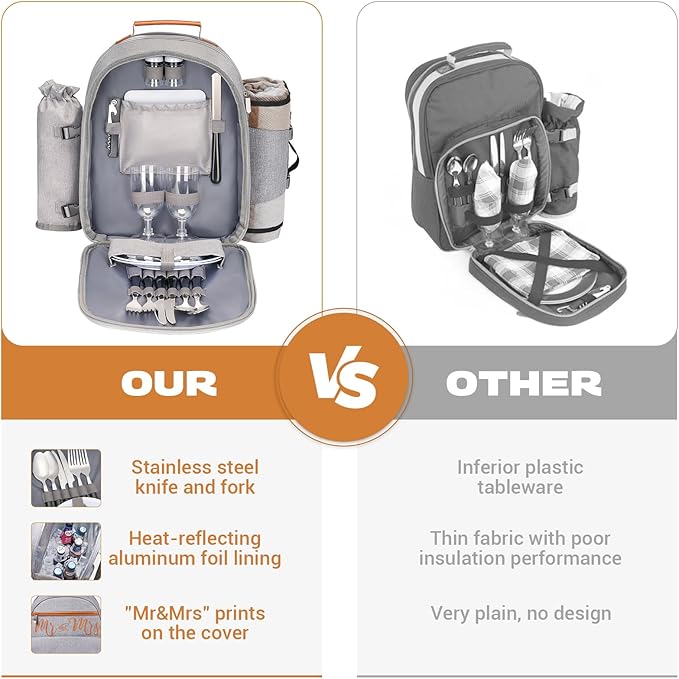 Couple Gifts 22L Picnic Basket Set, Grey Insulated Picnic Backpack for 2, Leak Proof Cooler Camping Gifts, Cool Bridal Shower Gifts Anniversary Engagement Wedding Gifts for Couples, Mr and Mrs Gifts