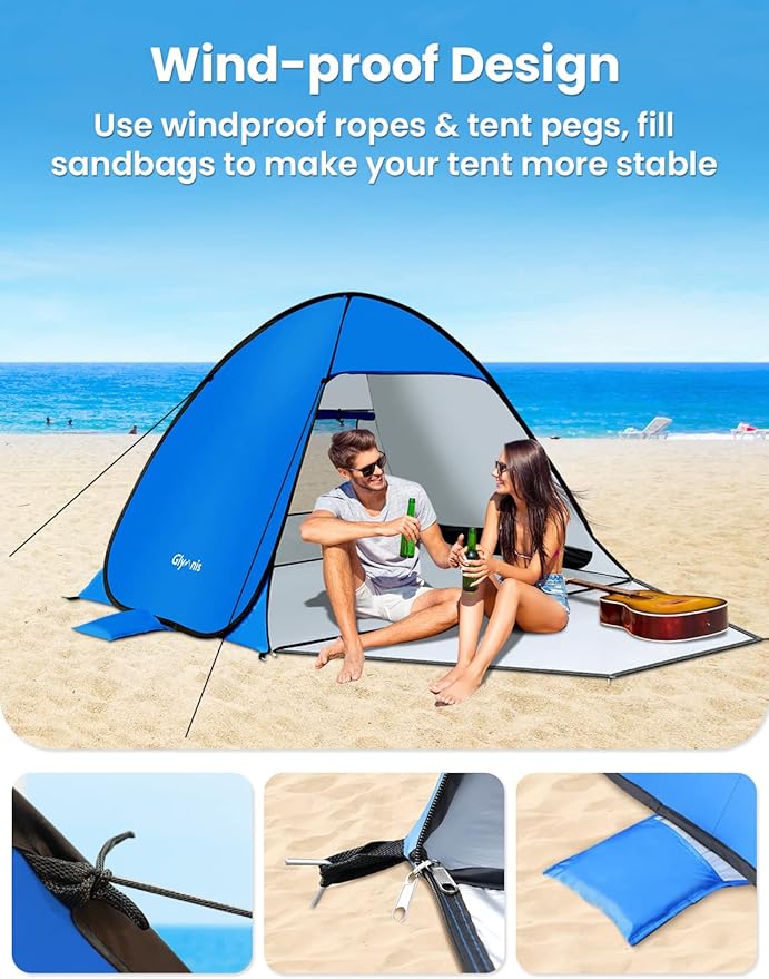 Pop Up Beach Tent Beach Shade Tent for 1-4 Persons Sun Shelter UPF 50+ Enclose Zipper Door Portable Easy Up Beach Tent