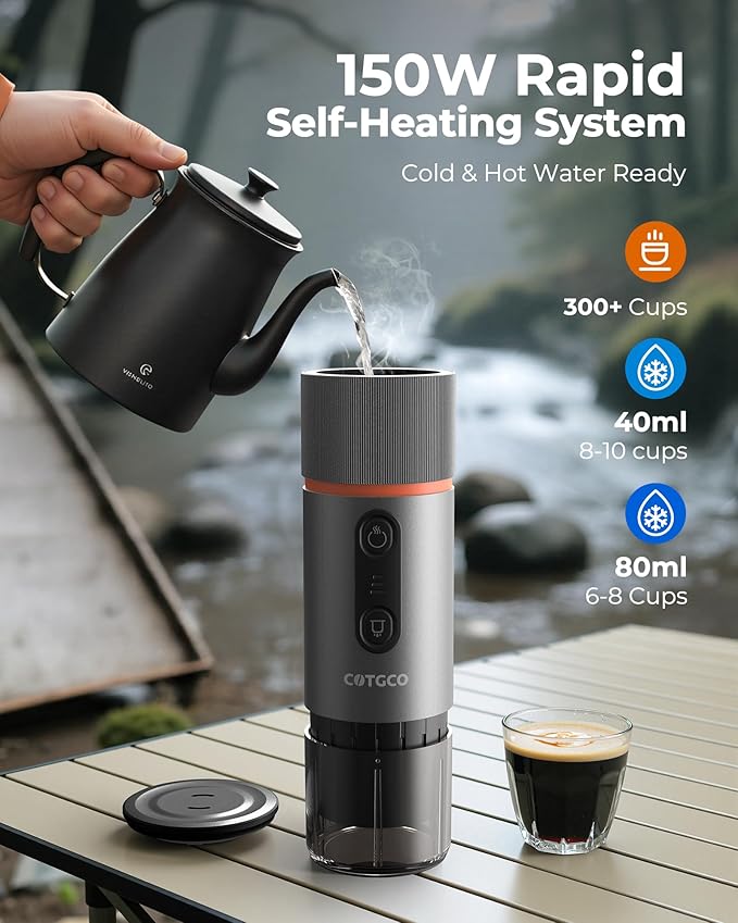 Portable Espresso Coffee Maker, Travel Coffee Maker for Camping, 20 Bar Self‑Heating Rechargeable with USB-C, with NS Capsule for Car/Travel/Camping