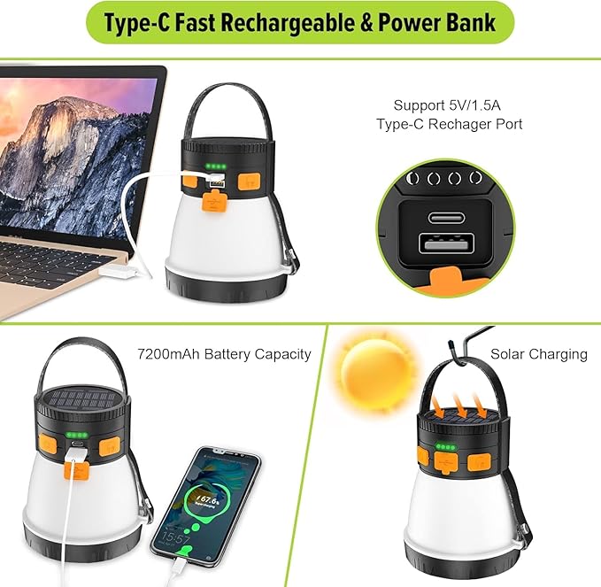 4 Pack LED Camping Lantern, 1500 Lumens Camping Lantern Rechargeable with Solar Panel Charging, Waterproof, 8 Light Modes, 7500mAh Power Bank, Camping Flashlight for Hurricane Emergency, Outdoor
