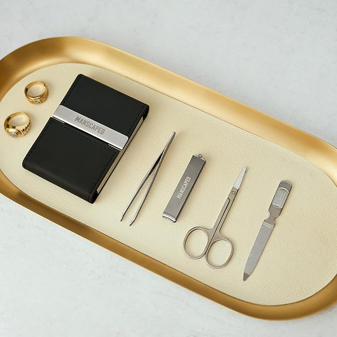 MANSCAPED® Shears 2.0 Tempered Stainless Steel Men's Nail Kit, Fingernail Clippers, Safety Scissors, Tweezers and Nail File, Travel Manicure Pedicure Set, 4-Piece Luxury Grooming Kit with Compact Case