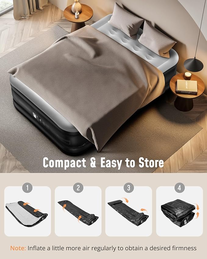 Airefina Air Mattress Full with Built in Pump, 18" Comfort Blow Up Mattress Quick Inflation/Deflation, Inflatable Mattress with Carrying Bag Portable for Guest Home Full Size Colchones Inflables