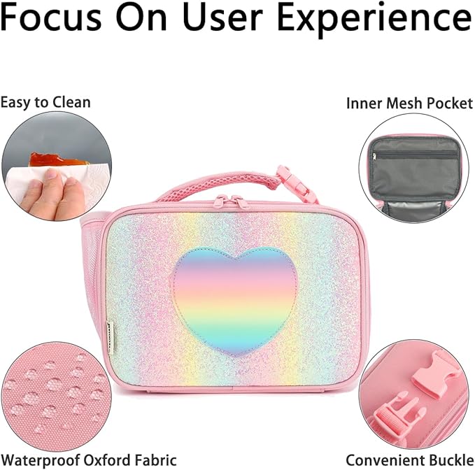 Insulated Lunch Box for School, Thermal Reusable Durable Freezable Lunch Bags for Kids Boys Girls Men Women - Small Soft Cooler Portable Lunch Tote Kit for Work Picnic Travel,Rainbow Glitter