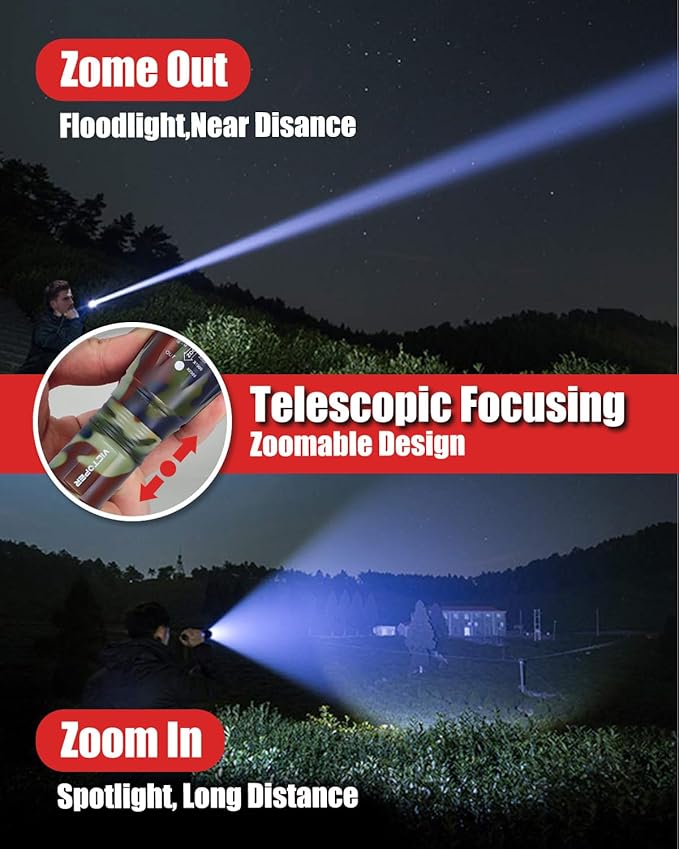 Victoper LED Flashlight 2 Pack Camo, Bright High Lumens Tactical Flashlights High Lumens with 5 Modes, Waterproof Zoomable Flash Light for Outdoor, Gifts for New Year 2025 Camping Essentials Gear