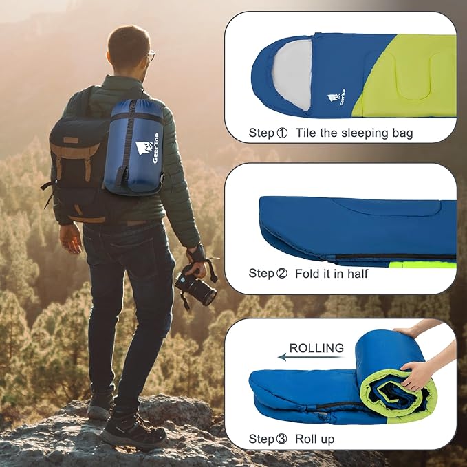 GEERTOP Backpacking Sleeping Bag for Camping, Lightweight Sleeping Bags for Adults Kids Summer Warm Cold Weather Hiking Travel