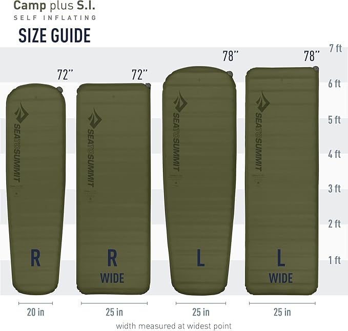 Sea to Summit Camp Plus Self-Inflating Foam Sleeping Mat for Camping, Rectangular - Regular (72 x 25 x 3 inches)