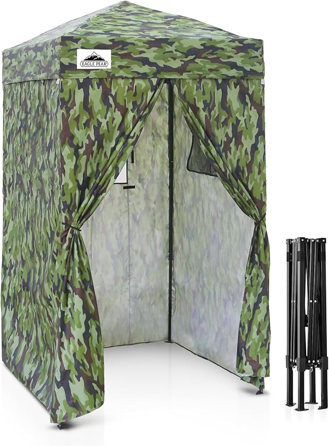 EAGLE PEAK Flex Ultra Compact 4x4 Pop-up Canopy, Sun Shelter, Changing Room, Portable Privacy Canopy Cabana for Pool, Fashion Photoshoots, or Camping, 4x4 ft, Camo