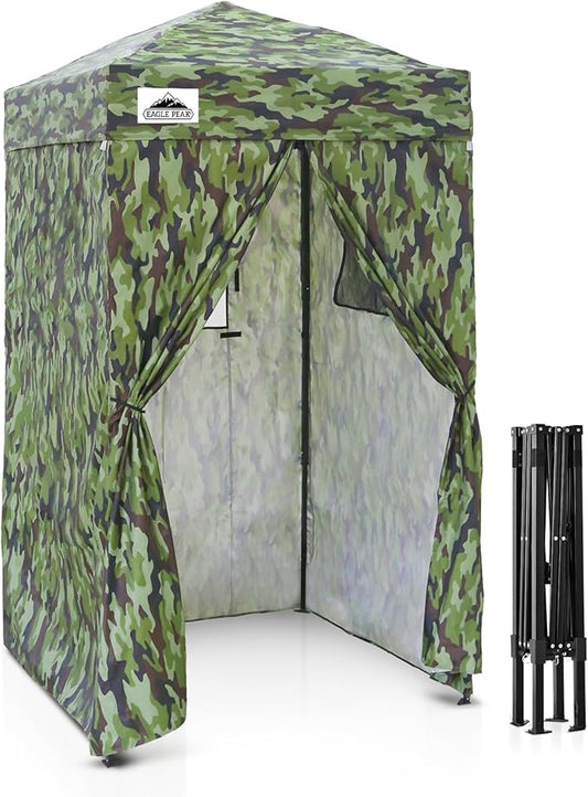 EAGLE PEAK Flex Ultra Compact 4x4 Pop-up Canopy, Sun Shelter, Changing Room, Portable Privacy Canopy Cabana for Pool, Fashion Photoshoots, or Camping, 4x4 ft, Camo