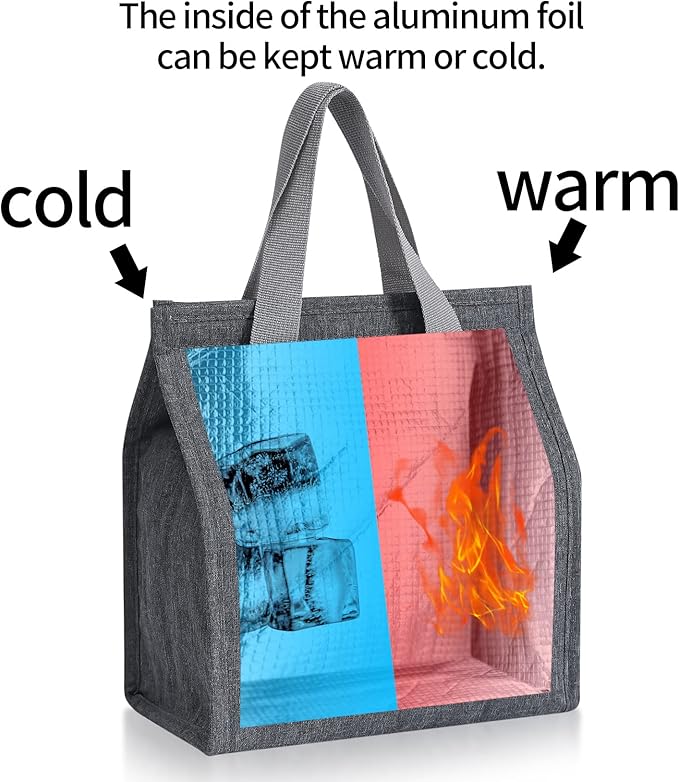 2pcs Grey Lunch Bag Insulated, Lunch Box Bag, Reusable Lunch Tote Bag, Lunch Box Container Bag Insulated for Women, Men, Work, Office, Travel