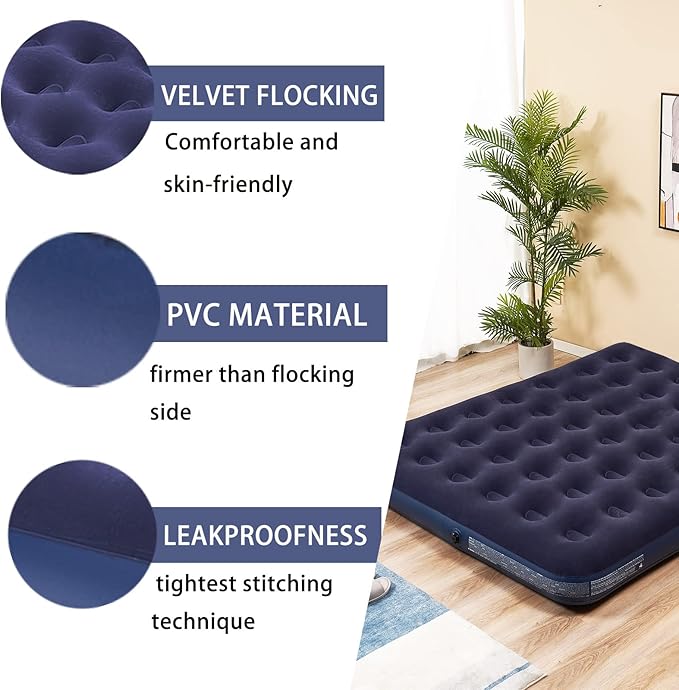 RAPTAVIS King Size Air Mattress Inflatable Bed, Blow Up Mattress Camping Sleeping Pad