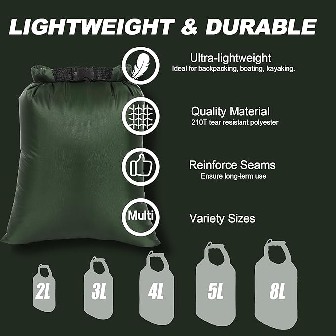 Dry Bags Waterproof Set, 5 Packs Ultralight Waterproof Bags Small Stuff Sack Water Proof Bag Dry Packs, Outdoor Dry Bag Keep Gear Dry for Backpacking Hiking Boating Camping Travel