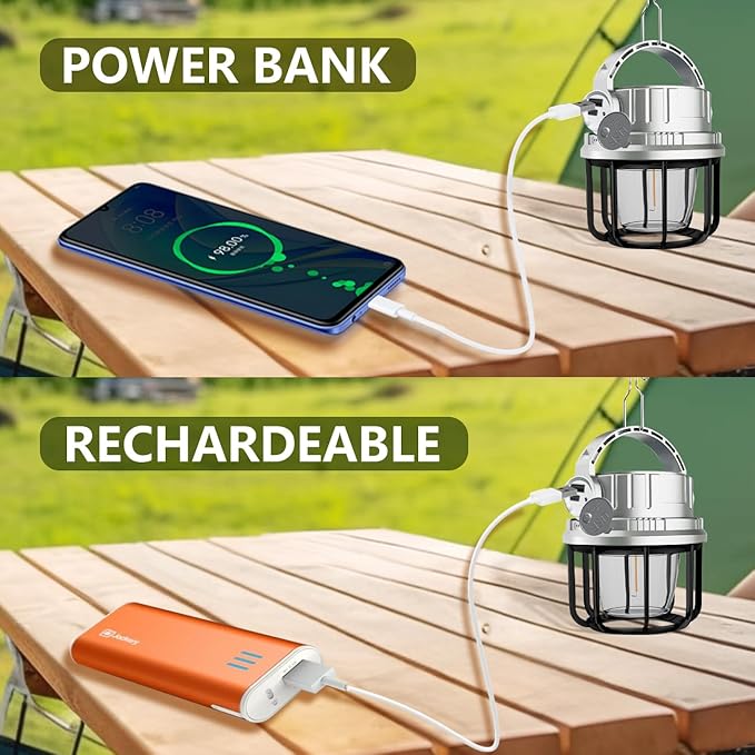 LED Camping Lantern Rechargeable, Solar Camping Lantern with USB Cable, 6 Light Modes Included with Two Light Source Modes for Hurricane, Power Outages