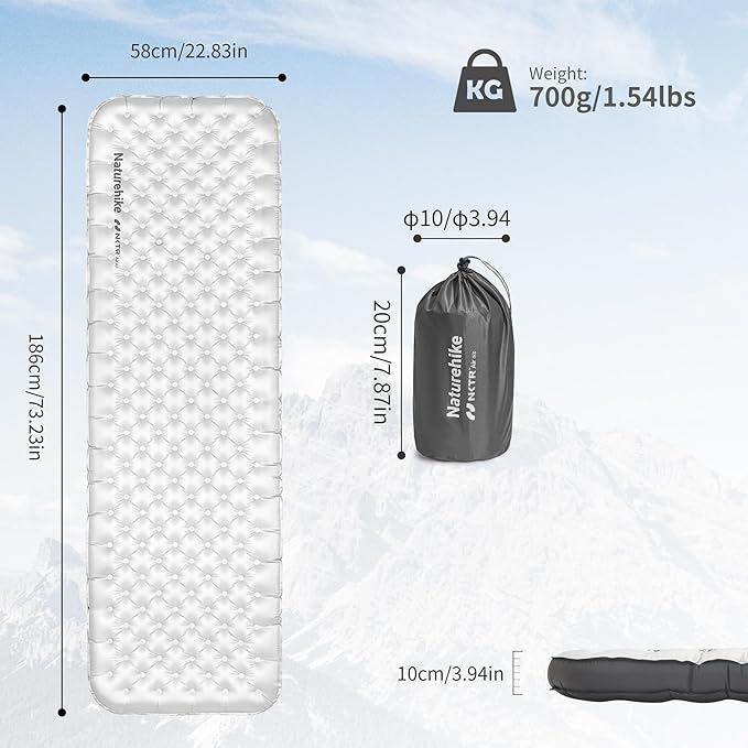 Naturehike 20oz Ultralight Sleeping Pad with Sidewalls, Insulated Inflatable Sleeping Pad 6.5R, Lightweight Sleeping Mat for Camping, Hiking, Backpacking, 10cm Thickened