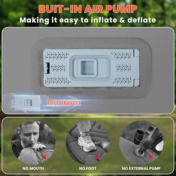 Self Inflating Sleeping Pad with Built-in Electric Pump, 4" Ultra Thick Memory Foam Double Camping Mattress, Fast Deflating Camping Sleeping Pad, 4 Season Insulated Sleeping Pad for Hiking, Tent, Car