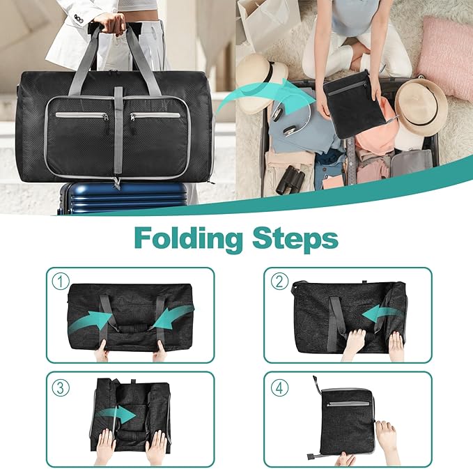 Dimayar Travel Duffle Bag for Men Women - Foldable Duffel Bag with Shoes Compartment - Overnight Bags Waterproof & Tear Resistant(40L,Black)