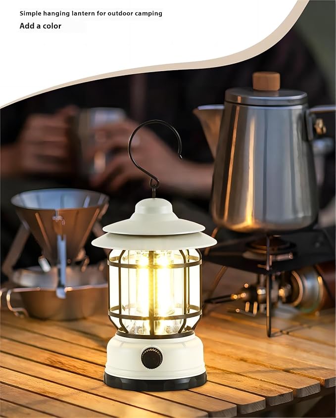 Rechargeable Camping Lantern,Outdoor Camping Light with USB Charging Port,Fearless of Wind and rain,Suitable for Garden,Courtyard,and Lawn Use(White)