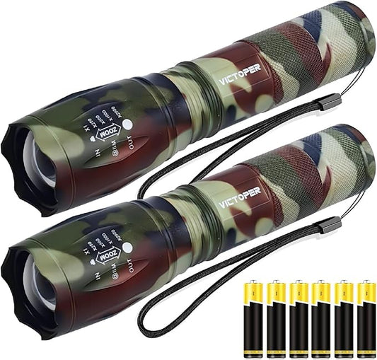 Victoper LED Flashlight 2 Pack Camo, Bright High Lumens Tactical Flashlights High Lumens with 5 Modes, Waterproof Zoomable Flash Light for Outdoor, Gifts for New Year 2025 Camping Essentials Gear