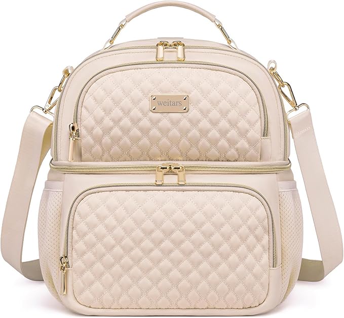 Weitars Lunch Bag for Women,Dual Compartment Lunch Box for Women Lunch Tote for Work,Insulated Leakproof Lunch Cooler Bag with Side Pockets and Adjustable Strap for Hiking,Picnic,Beach