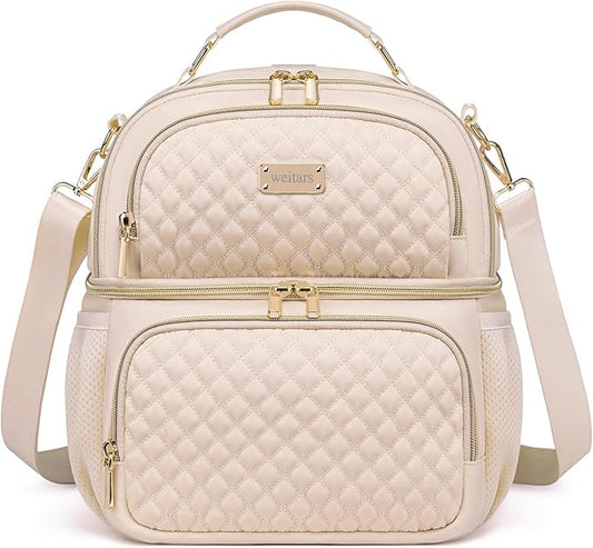 Weitars Lunch Bag for Women,Dual Compartment Lunch Box for Women Lunch Tote for Work,Insulated Leakproof Lunch Cooler Bag with Side Pockets and Adjustable Strap for Hiking,Picnic,Beach