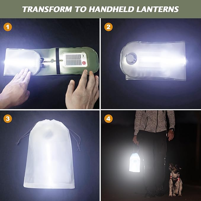 Solar Camping Lights Bars 23.6IN/60CM Tent Lights Rechargeable 2000mAh Foldable Inflatable for Outdoor IP66 Waterproof LED Tube Light for Camping, Hiking, Travel and More