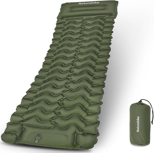 Naturehike Camping Sleeping Pad, Ultralight Inflatable Sleeping Mat with Pillow Built-in Foot Pump, 2.6 Inch Lightweight Air Mattress for Backpacking, Hiking, Traveling (Green)