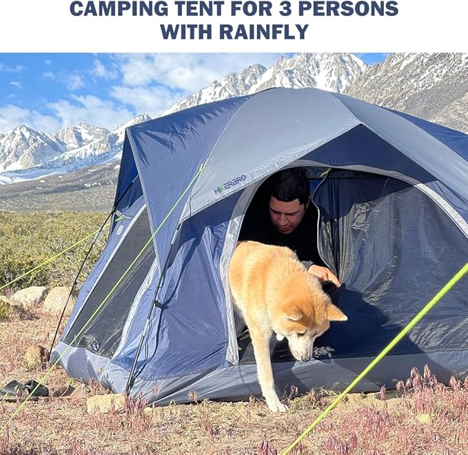 3 Person Tents for Camping, HIKERBRO Small Dome Tent with 2 Upgraded Doors & Half Mesh Ceiling, Waterproof 4 Person Camping Tent with Removable Rainfly, 2/3/4 Person Easy Up Tents for Hiking Traveling