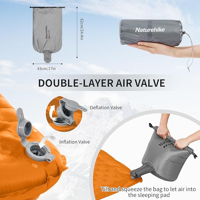 Naturehike Ultralight Insulated Sleeping Pad with R5.8, 3.2in Thickened Patchworkable Inflatable Double Sleeping Mat for Camping, Hiking, Climbing with Inflatable Bag