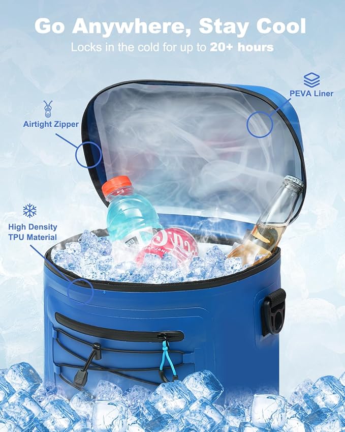 Cooler Bag, 8/16/30 Can Soft Sided Small Portable Insulated Cooling Pack, Everyday Lunch Cooler, Leakproof Ice Chest for Beach, Camping, Travel, Picnic