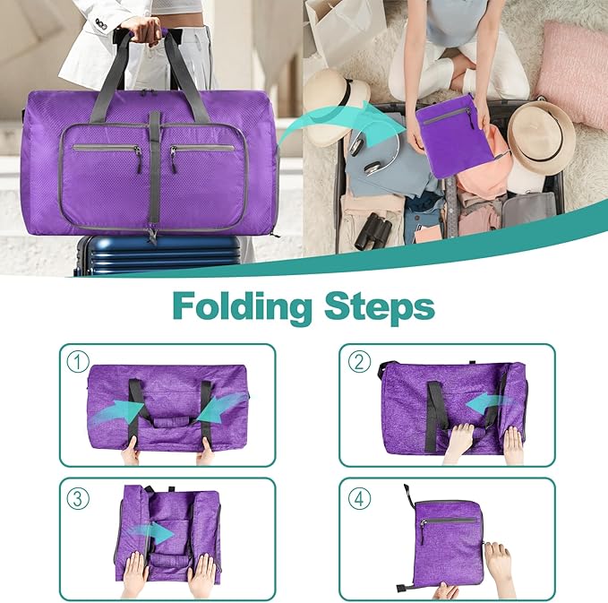 Dimayar Travel Duffle Bag for Men Women - Foldable Duffel Bag with Shoes Compartment - Overnight Bags Waterproof & Tear Resistant(85L,Purple)