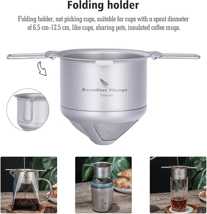 Boundless Voyage Titanium Coffee Drip Filter Reusable Pour-Over Coffee Filters Ultralight Portable Folding Hanging Ear Mini Hand Brewed Coffee Strainer