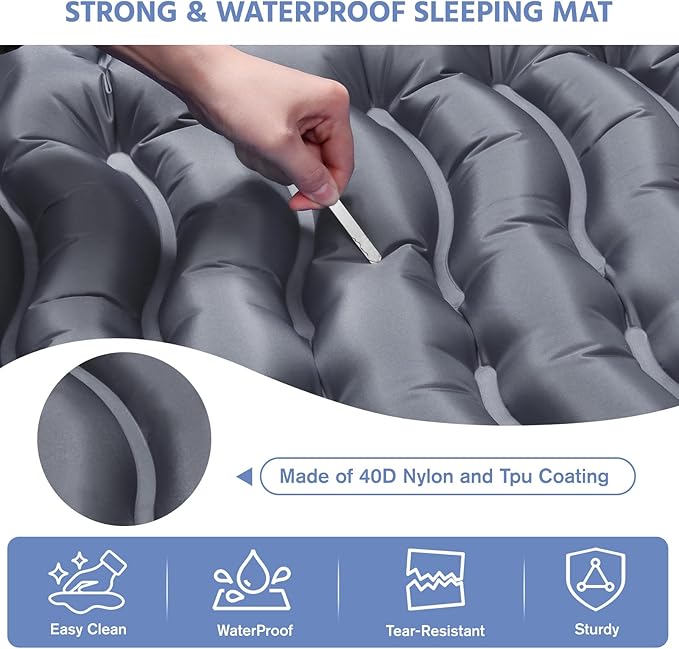 Sleeping Pad for Camping -Ultralight Inflatable Sleeping Mat with Pillow, Built-in Foot Pump, Compact & Lightweight Camping Mattress Pad for Camp, Backpacking, Hiking, Travel Tent (Grey)