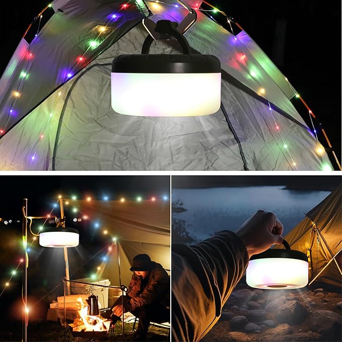 Camping String Lights, 2 in 1 Outdoor Rechargeable LED Fairy Lights With 5 Lighting Modes(26.3ft), Portable IPX4 Waterproof Tent Light for Outdoor Indoor Camping Party RV Decor (Multicolor Light)