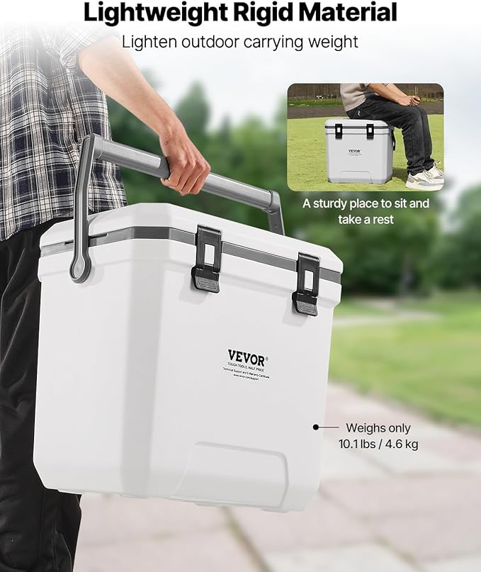 VEVOR Portable Cooler,Hard Cooler with Ice Retention, Heavy-Duty Handles and Strap, Lightweight Rigid Material Insulated Portable Cooler, Suitable for Family Picnics and Short Trips