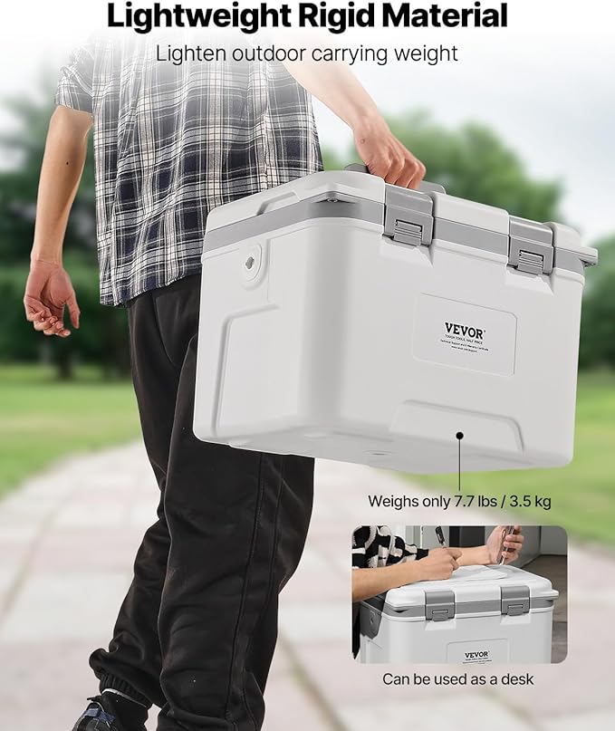 VEVOR Portable Cooler,Hard Cooler with Ice Retention, Heavy-Duty Handles and Strap, Lightweight Rigid Material Insulated Portable Cooler, Suitable for Family Picnics and Short Trips