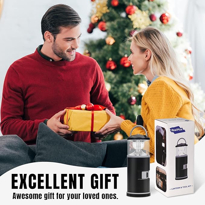 LED Lantern with Tool Kit, Fishing Gifts for Men, Christmas Gifts, Fathers Day Gifts, RealPlus Fishing Tool Kit for Men Dad Husband, Multitool Kit Gifts for Camping, Fishing, Hiking, Lighting