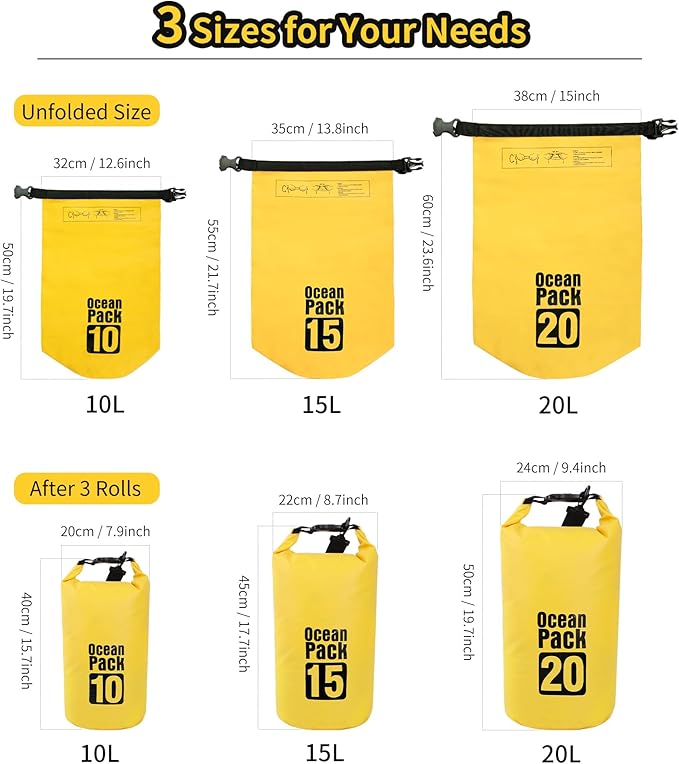 Dry Bag Waterproof for Women Men,10L Rolled Lightweight Dry Storage Bag Backpack with Phone Case for Travel,Swimming,Boating, Kayaking,Camping & Beach,Yellow