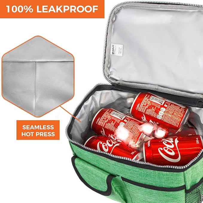 opux Lunch Box for Men, Adult Lunch Box Cooler, Insulated Lunch Bag Women, Dual Compartment Lunchbox for Work, Leakproof Double Decker Lunch Bag, Soft Lunch Pail Tote Boys Girls Kids School, Green