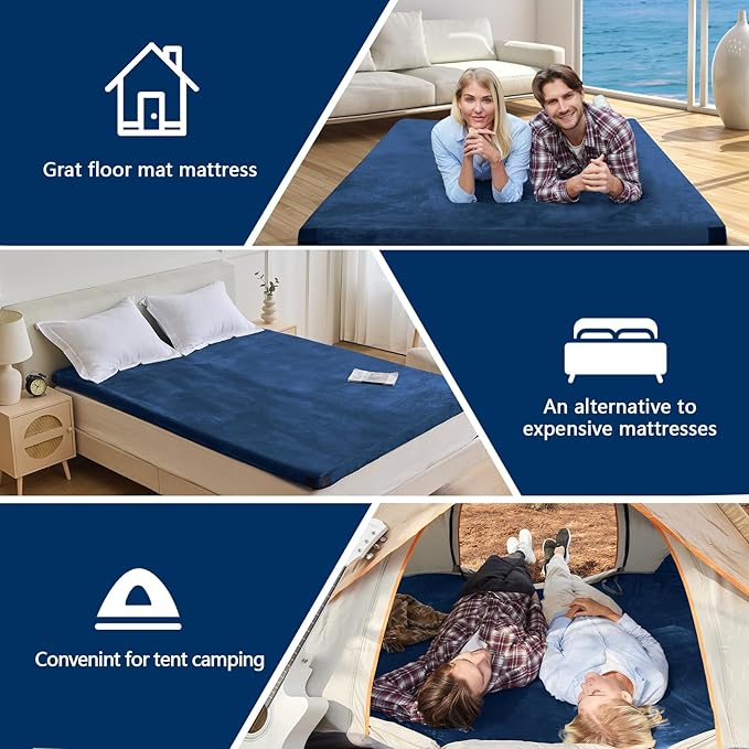 CYMULA CertiPUR-US Memory Foam Camping Mattress Pad, Portable Foam Sleeping Pad for Camping, Roll up Sleeping Mat for Adults Guest Floor Bed for Sleepover, Car, Tent SUV Cot Mattress