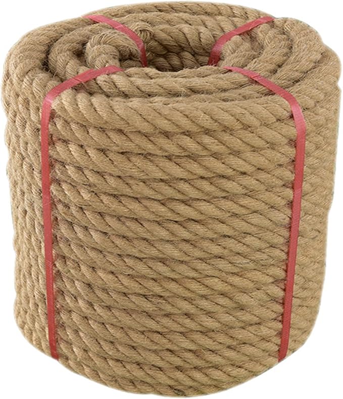 Thick Twisted Manila Ropes 1.5Inch×50ft Natural Jute Rope Heavy Duty Hemp Rope for Swing Bed, Crafts, Railing, Tug of War, Landscaping, Gardening, Bundling, Hammock, Home Decorating
