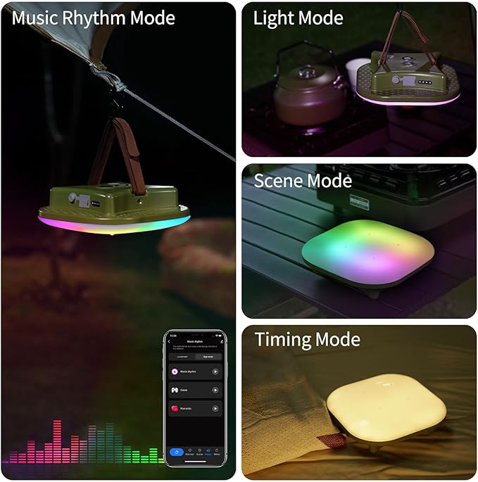Camping Lantern Rechargeable,LED Smart Light Bluetooth Control by Tuya APP,Music Sync RGB LED Camping Lights,16500mAh Outdoor Light with Magnet Base,16 Million DIY Colors Tent Lights ly01