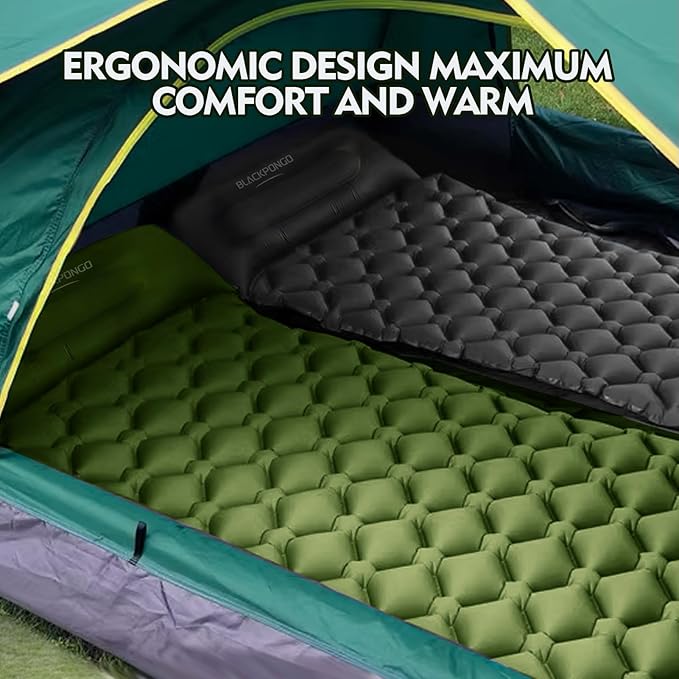 Camping Sleeping Pad, Ultralight Camping Mat with Pillow Built-in Foot Pump Inflatable Sleeping Pads Compact for Camping Backpacking Hiking Traveling Tent (Green, Double)