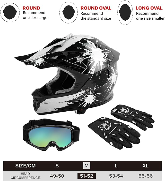 TCT-MOTORPARTS DOT Youth Kids Motocross ATV Helmets Offroad Street Dirt Bike Go-Kart BMX MX Full Face Helmet Black w/White Fireworks Medium Size