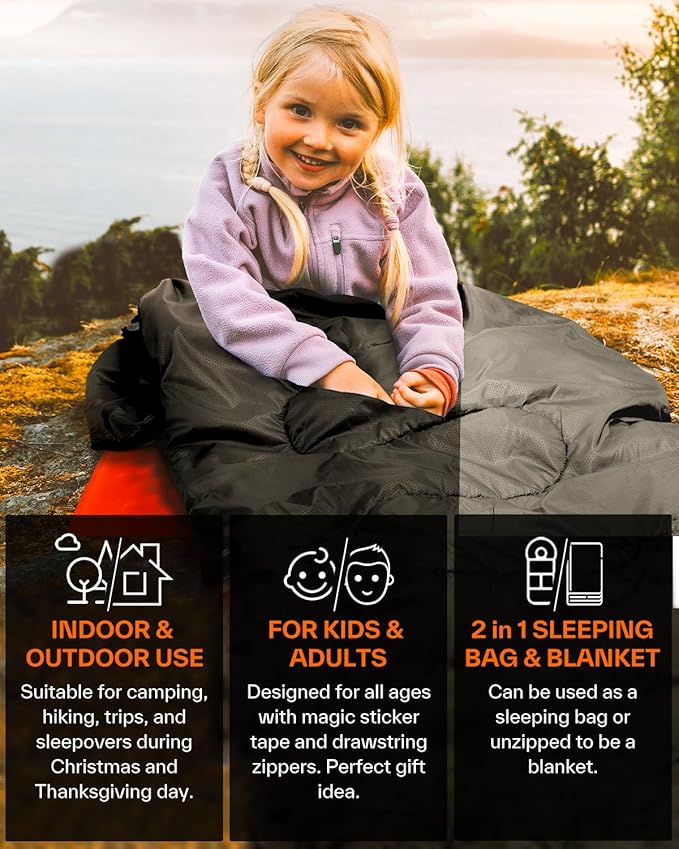 Sportneer Sleeping Bag, 3 Seasons Warm Cold Weather Sleeping Bags for Adults Kids Boys Girls with Compression Sack- Lightweight Camping Essentials Gear Accessories, Backpacking, Hiking