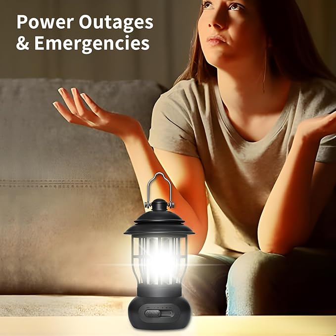 Camping Lamp, COB Lantern for Power Outage, Emergency Light, Suitable for Indoor and Outdoor, Black