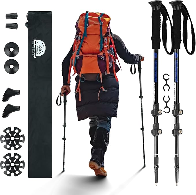 Collapsible Trekking Poles 2 Pack - Adjustable Aluminum Hiking Poles, Lightweight Nordic Walking Sticks for Women, Men, Seniors, Kids, Backpacking