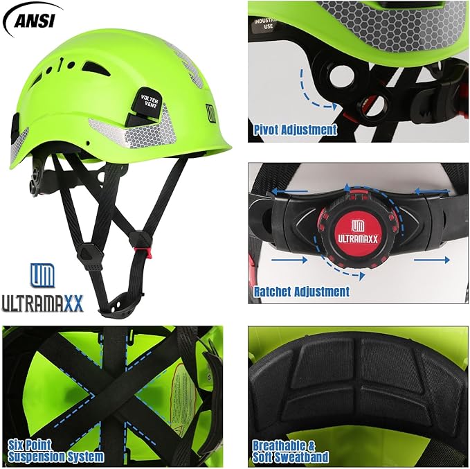 Safety Helmet Hard Hat, ANSI Z89.1 Approved Lightweight Vented Work Helmet, 6-Point Adjustable Ratchet Suspension Hardhat Ideal for Industrial and Construction