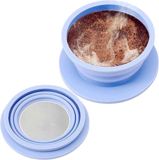 Travel Kettle Electric Collapsible, Portable Electric Kettle Silicone + Paperless Collapsible Coffee Dripper, Travel Pour Over Coffee Maker Single Cup, White